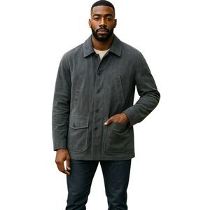 Vintage Timberland Suede Jacket Men’s M Grey Button Zip Utility Pockets Coat NWT